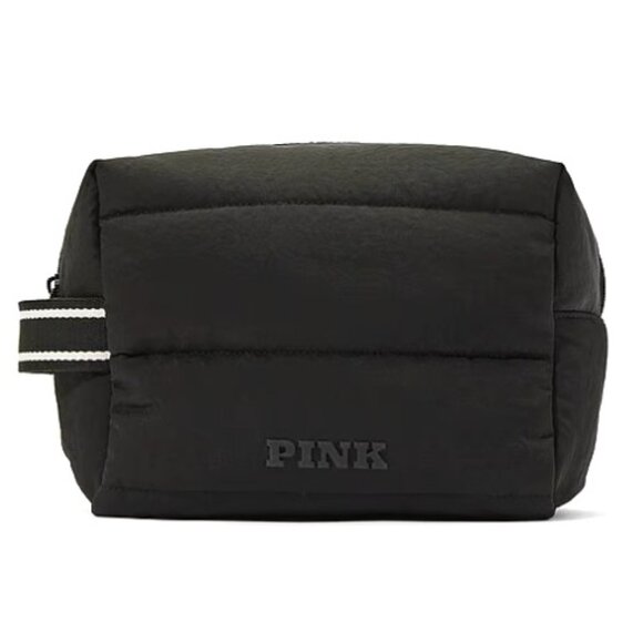 PINK Quilted Puffer Cosmetic Bag - Black - NWT - Picture 1 of 5